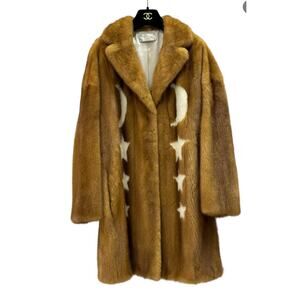 MATE 2017 Brown Mink Fur Coat with White Stars -Sz.42/ M